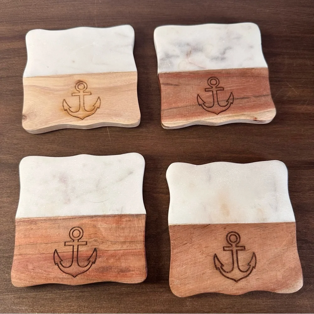 Set of 4 Marble and Wood Coasters